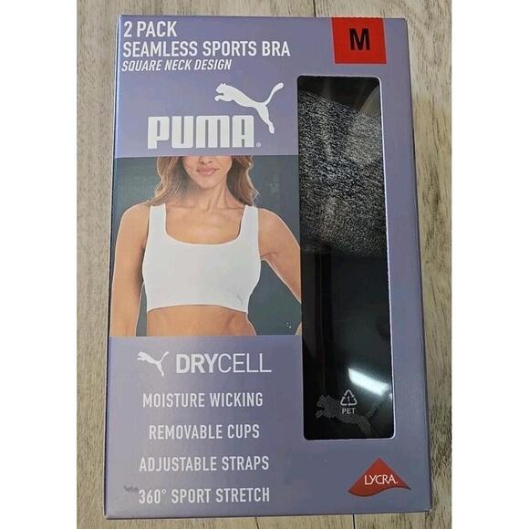 Puma Other - Puma Women Seamless Sports Bra 2 Pack Black Gray Square Neck Size Medium NEW V9